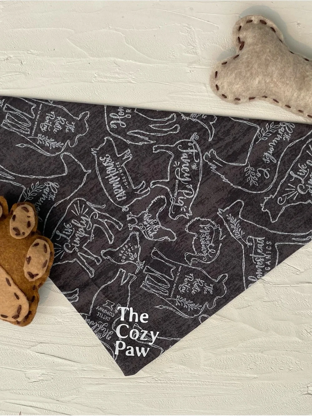 Dark Gray Dog Bandana with White Outline Print